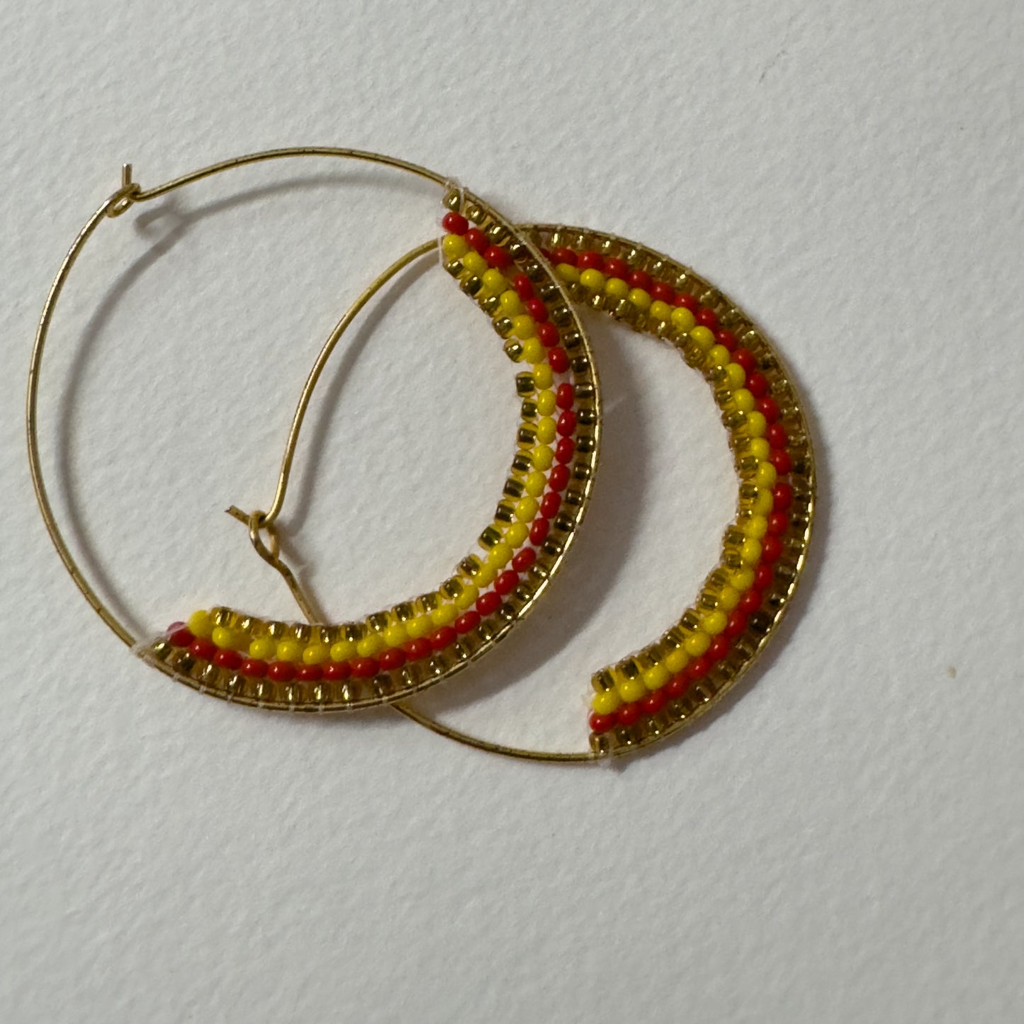 Vibrant Yellow Beaded Earrings Set OF 04- Handmade Cocktail & Feather Bird Hoops